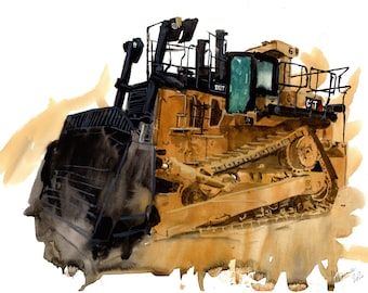 Painting Cat D10T Dozer Bulldozer   Limited Print   Gold Mining Quarry Machine .