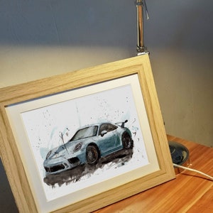 Stampa Porsche 911 dipinta a mano. Poster Porsche 911 unico. Decorazione murale automobilistica in edizione limitata.