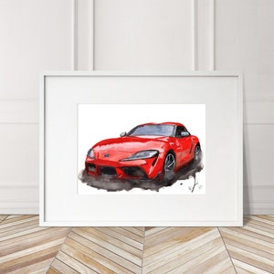 Stampa Toyota Supra dipinta a mano. Poster Supra unico. Decorazione murale automobilistica in edizione limitata.