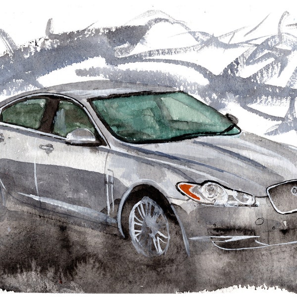 Painting of a Jaguar XF   Limited Print   Automobile .