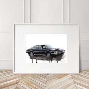 Stampa Aston Martin DBS dipinta a mano. Poster unico dell'Aston Martin DBS. Decorazione murale automobilistica in edizione limitata.