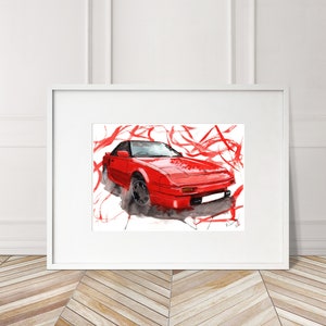 Stampa Toyota MR2 dipinta a mano. Poster unico della Toyota MR2. Decorazione murale automobilistica in edizione limitata.