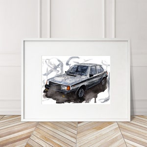 Stampa Volvo 340 dipinta a mano. Poster Volvo 340 unico. Decorazione murale automobilistica in edizione limitata.