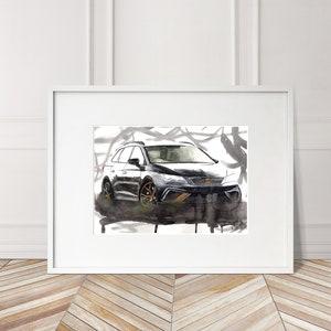 Stampa Seat Leon Cupra dipinta a mano. Poster esclusivo della Leon Cupra. Decorazione murale automobilistica in edizione limitata.