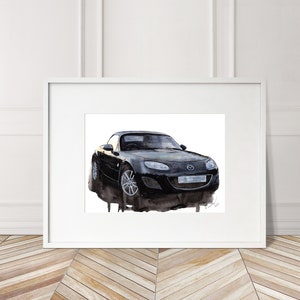 Stampa dipinta a mano della Mazda Miata MX5. Poster esclusivo della MX5. Decorazione murale automobilistica in edizione limitata.