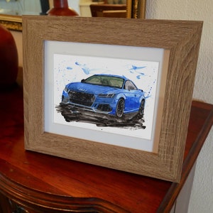 Stampa Audi TT RS dipinta a mano. Poster Audi TT unico. Decorazione murale automobilistica in edizione limitata.