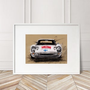 Stampa Porsche 904 GTS Rally di Monte Carlo dipinta a mano. Poster Porsche 904 unico. Decorazione murale automobilistica in edizione limitata.