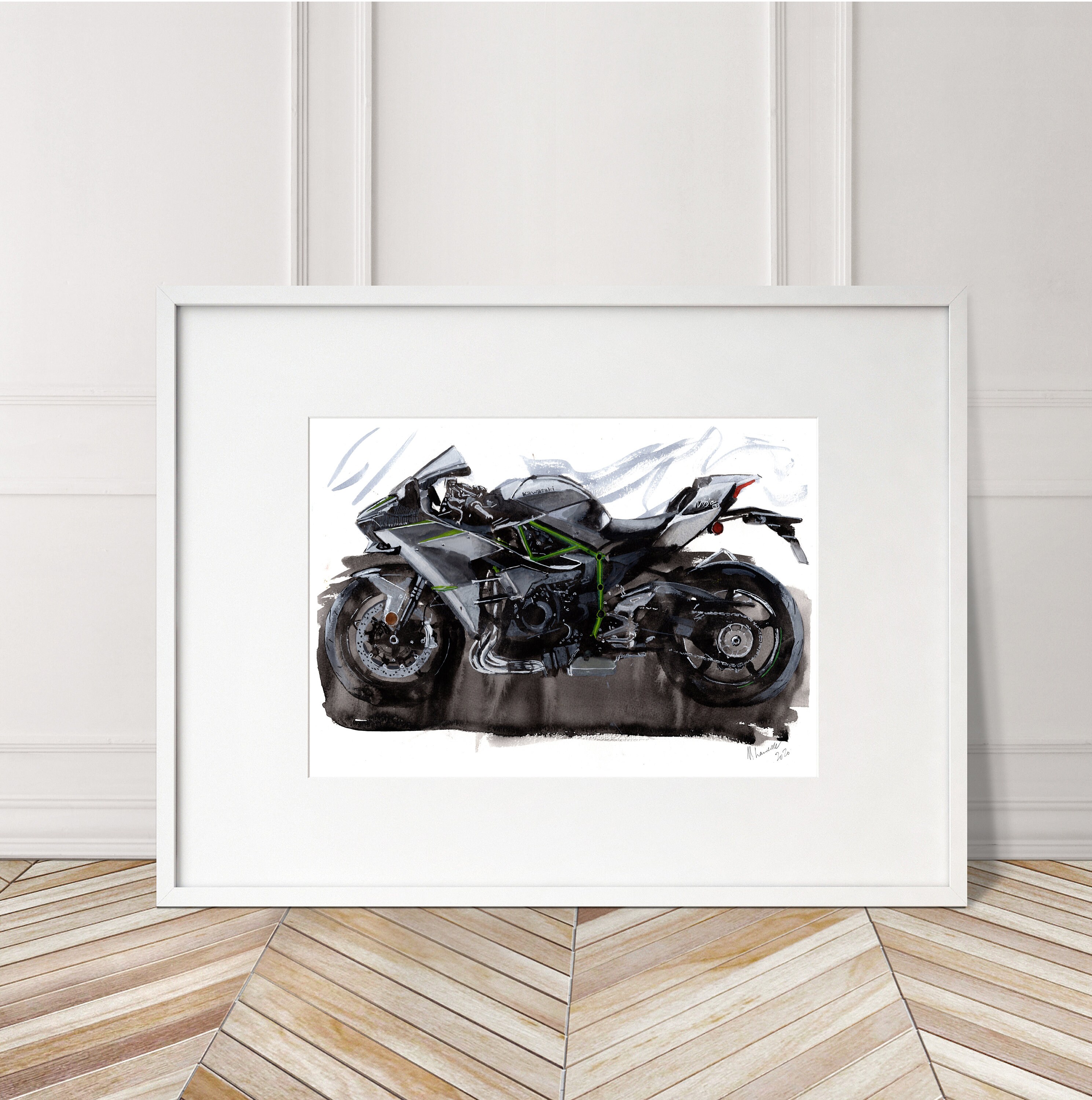 Kawasaki Ninja H2 Print. Ninja Poster. Gifts For Him. Hand