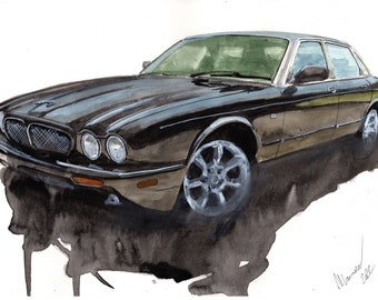 Painting of a Jaguar XJR Limited Print Automobile .