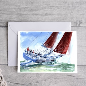 Sailing Boat Yacht Greetings Card, Printable Digital Download