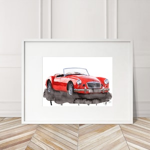 Stampa MGA dipinta a mano. Poster MGA unico. Decorazione murale automobilistica in edizione limitata.
