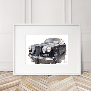 Stampa Lancia Aurelia dipinta a mano. Poster unico della Lancia Aurelia. Decorazione murale automobilistica in edizione limitata.