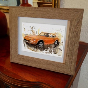 Stampa Nissan 240z dipinta a mano. Poster esclusivo della Nissan 240z. Decorazione murale automobilistica in edizione limitata.