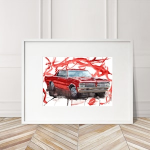 Stampa Pontiac GTO del 1964 dipinta a mano. Poster unico della Pontiac GTO. Decorazione murale automobilistica in edizione limitata.