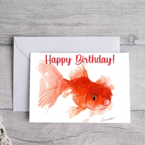 Carte d'anniversaire poisson rouge, téléchargement numérique imprimable