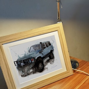 Stampa dipinta a mano della Toyota FJ60 Land Cruiser. Poster FJ60 unico. Decorazione murale automobilistica in edizione limitata.
