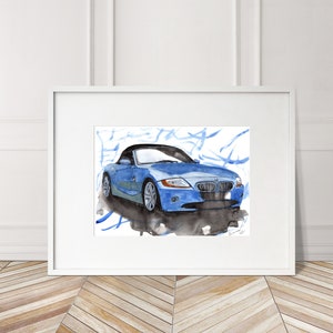 Stampa BMW Z4 E85 dipinta a mano. Poster BMW Z4 unico. Decorazione murale automobilistica in edizione limitata.