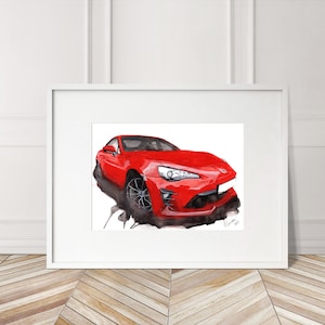 Stampa Toyota GT86 dipinta a mano. Poster esclusivo della Toyota GT86. Decorazione murale automobilistica in edizione limitata.