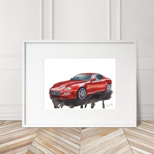 Stampa Maserati Cambiocorsa dipinta a mano. Poster Maserati unico. Decorazione murale automobilistica in edizione limitata.