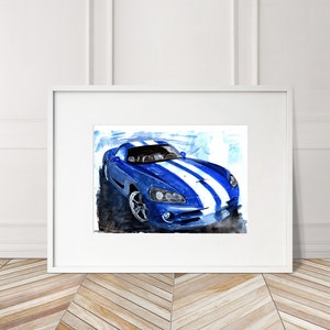 Stampa Dodge Viper SRT10 dipinta a mano. Poster unico della Dodge Viper. Decorazione murale automobilistica in edizione limitata.