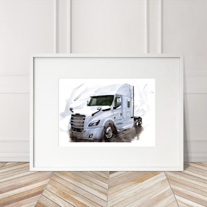 Stampa dipinta a mano di un camion merci. Poster unico di un camion merci. Decorazione murale automobilistica in edizione limitata.