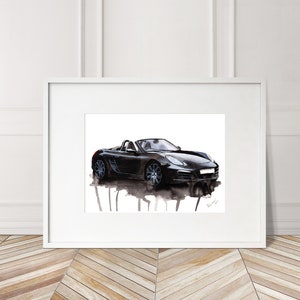 Stampa Porsche 987 Boxster dipinta a mano. Poster Porsche 987 unico. Decorazione murale automobilistica in edizione limitata.