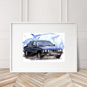 Stampa BMW Serie 7 dipinta a mano. Poster esclusivo della BMW Serie 7. Decorazione murale automobilistica in edizione limitata.