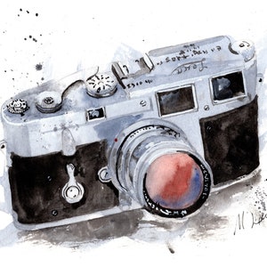 Fotocamera Leica M3 Stampa giclée in edizione limitata e numerata di un dipinto ad acquerello