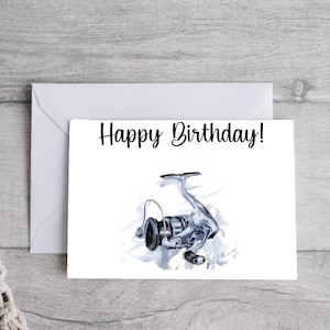 Carte d'anniversaire de moulinet de pêche, téléchargement numérique imprimable
