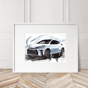 Stampa Toyota Yaris GR dipinta a mano. Poster esclusivo della Toyota Yaris. Decorazione murale automobilistica in edizione limitata.