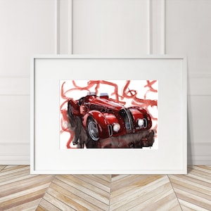 Stampa Alfa Romeo 6C dipinta a mano. Poster esclusivo dell'Alfa Romeo 6C. Decorazione murale automobilistica in edizione limitata.