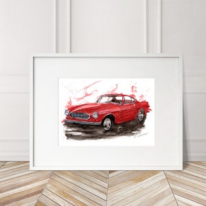 Stampa Volvo P1800 dipinta a mano. Poster esclusivo della Volvo P1800. Decorazione murale automobilistica in edizione limitata.
