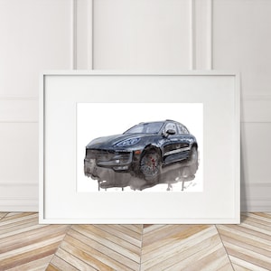 Stampa Porsche Macan dipinta a mano. Poster Porsche Macan unico. Decorazione murale automobilistica in edizione limitata.