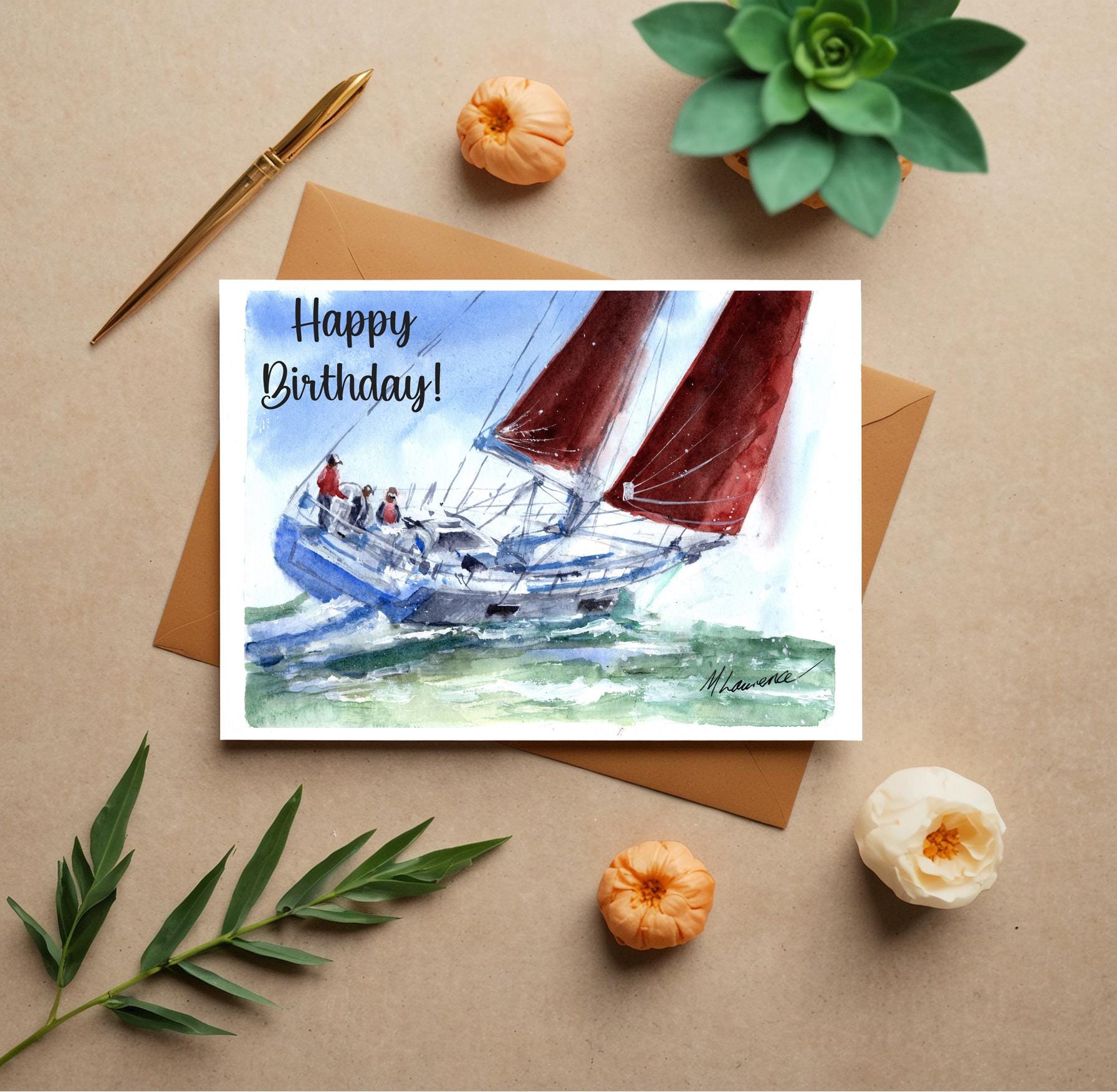 Sailboat Yacht Birthday Card, Printable Digital Download - Etsy Australia