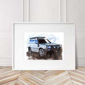 Stampa dipinta a mano della serie Toyota Land Cruiser 100. Poster esclusivo della Land Cruiser. Decorazione murale automobilistica in edizione limitata.