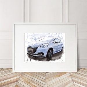 Stampa Peugeot 208 GTI dipinta a mano. Poster esclusivo della Peugeot 208. Decorazione murale automobilistica in edizione limitata.