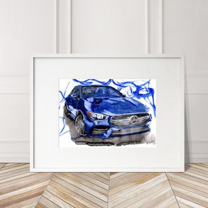 Stampa Mercedes AMG CLA 35 dipinta a mano. Poster Mercedes AMG unico. Decorazione murale automobilistica in edizione limitata.
