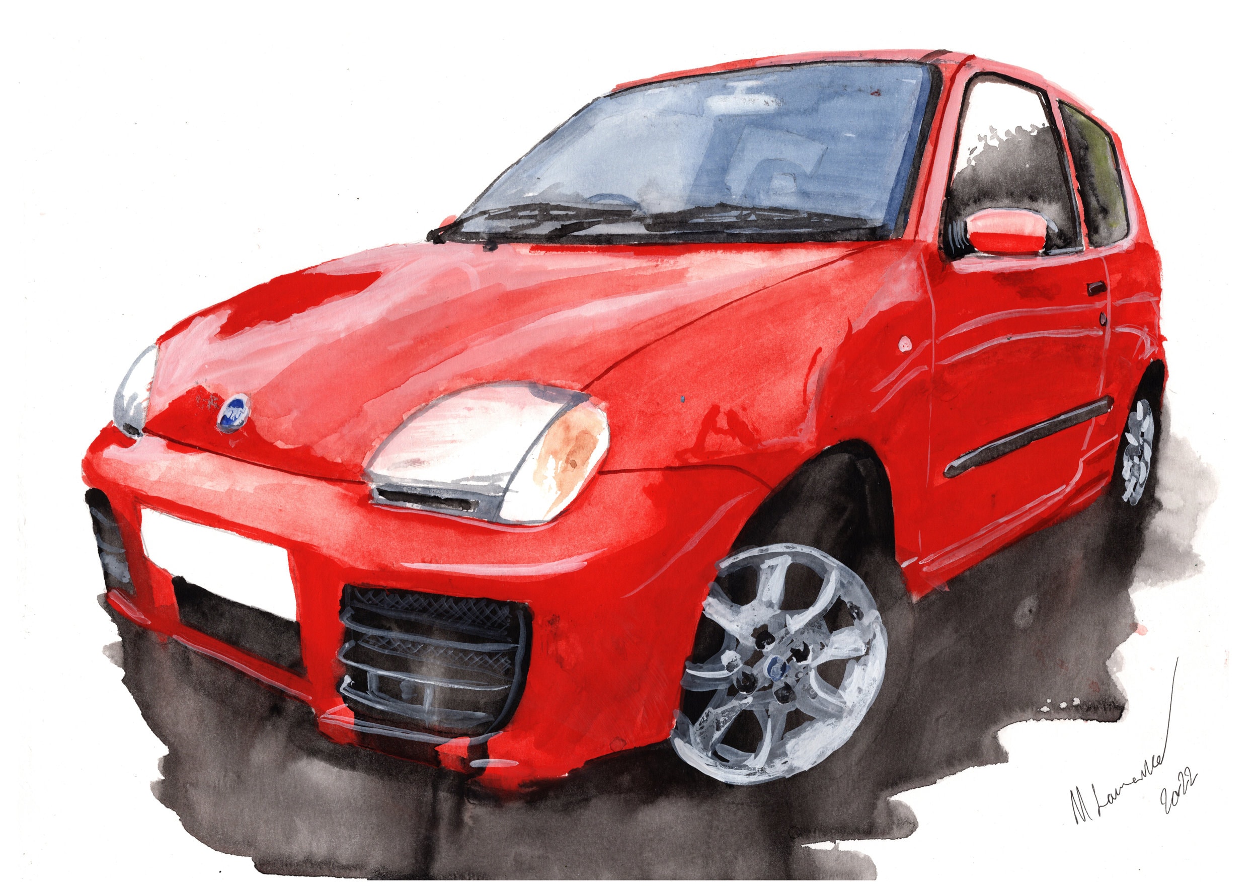 Painting of a Fiat Seicento Sporting Car Limited Print . 