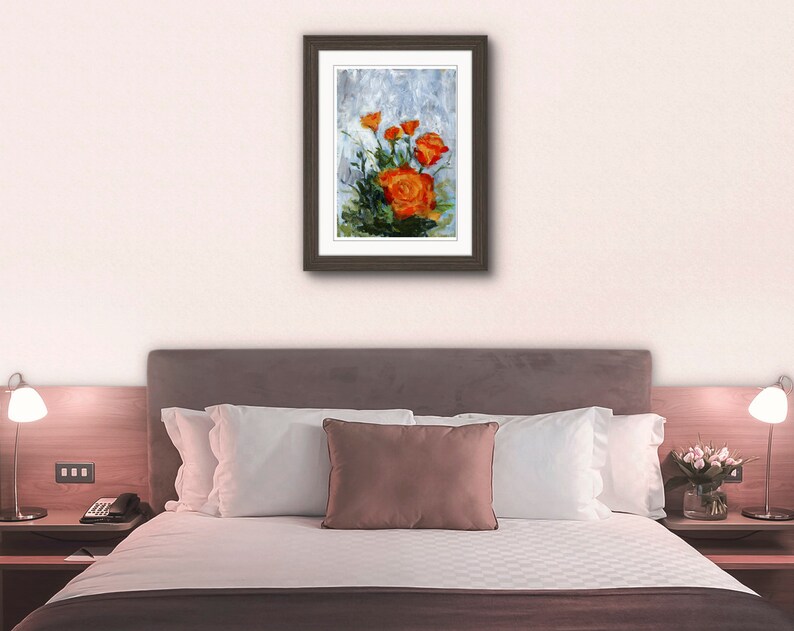 Orange flowers Numbered limited edition Giclee Print of an acrylic Painting by Myles Laurence Art