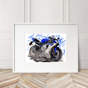 Yamaha R1 Print. Yamaha R1 Poster. Gifts For Him. Hand Painted Art. Xmas Gift