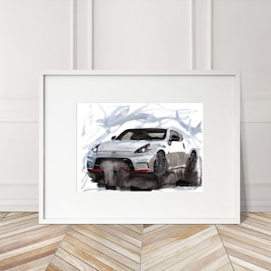 Stampa Nissan 370z Nismo dipinta a mano. Poster esclusivo della Nissan 370z. Decorazione murale automobilistica in edizione limitata.