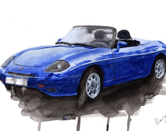 Painting of a Fiat Barchetta Limited Print .