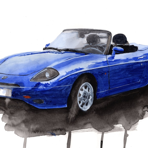 Painting of a Fiat Barchetta Limited Print .