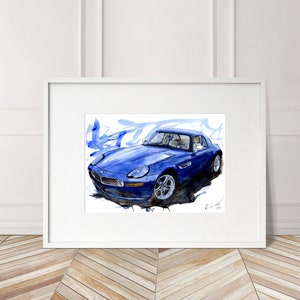 Stampa BMW Z8 dipinta a mano. Poster BMW Z8 unico. Decorazione murale automobilistica in edizione limitata.