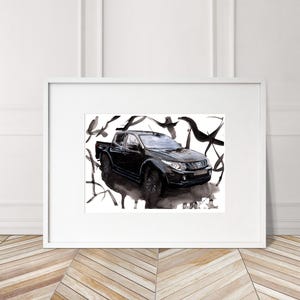 Stampa dipinta a mano di Mitsubishi L200 Barbarian. Poster Barbarian unico. Decorazione murale automobilistica in edizione limitata.