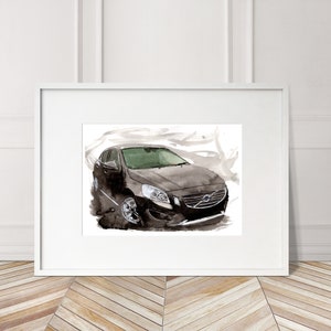 Stampa Volvo S60 dipinta a mano. Poster esclusivo della S60. Decorazione murale automobilistica in edizione limitata.
