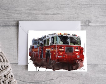 Fire Engine Fire Truck Greetings Card, Printable Digital Download