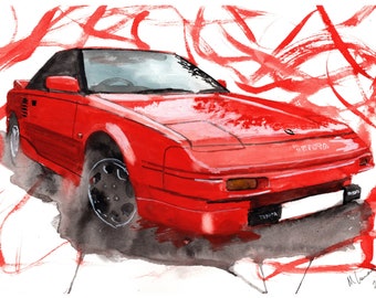Painting of a Toyota MR2   Limited Print   Classic Car Automobile .
