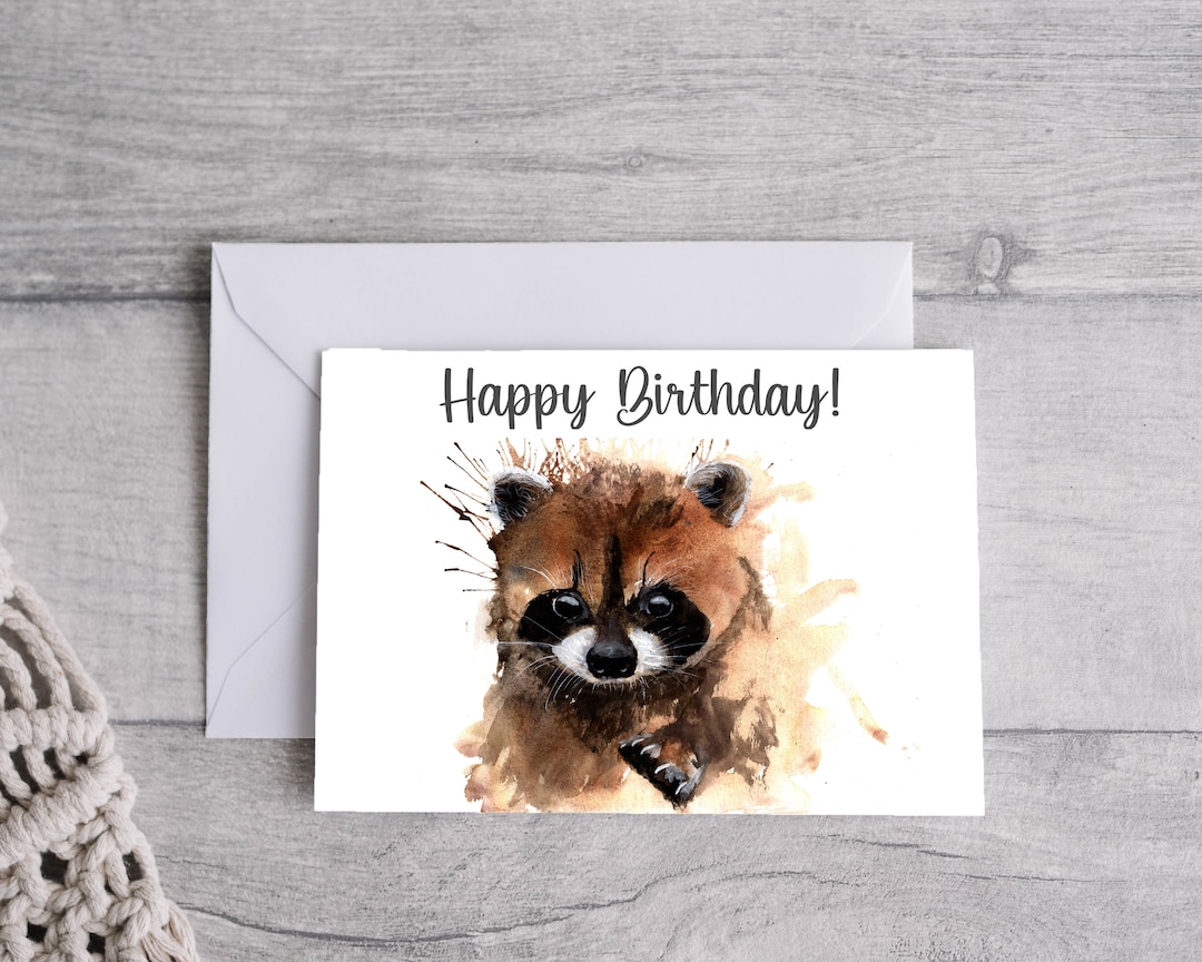 Raccoon Birthday Card, Printable Digital Download Etsy