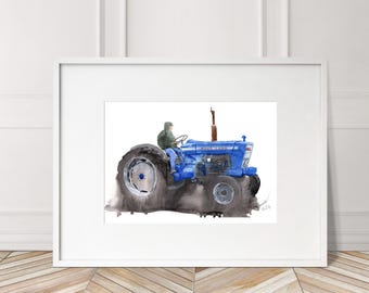 Hand Painted Ford 5000 Tractor Print. Unique Tractor Poster. Limited Edition Automobile Wall Art